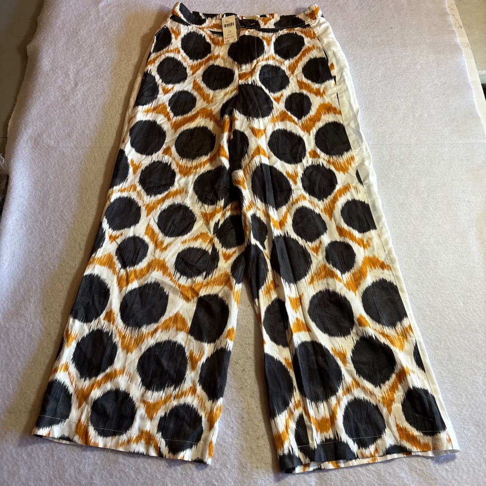 Maeve Wide Leg Pants in Black, White & Mustard Dot Print
